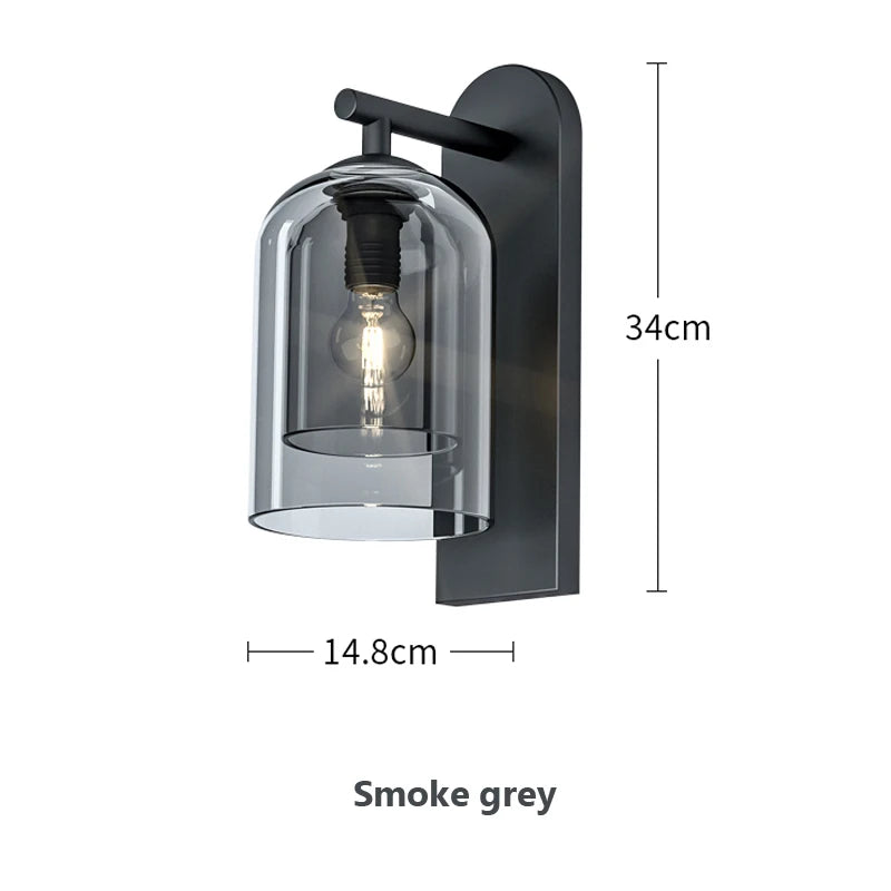 Modern double glass wall sconce with black finish and LED lighting for bedrooms and hallways