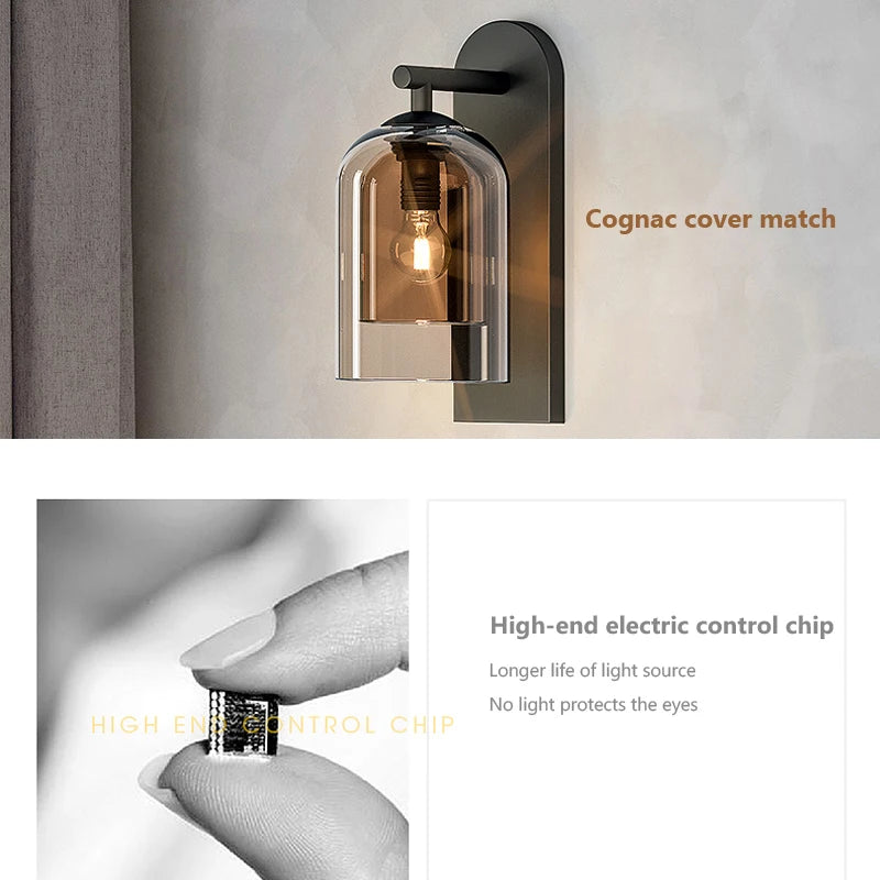 Luxury LED wall sconce lights installed on staircase wall, showcasing soft ambient glow