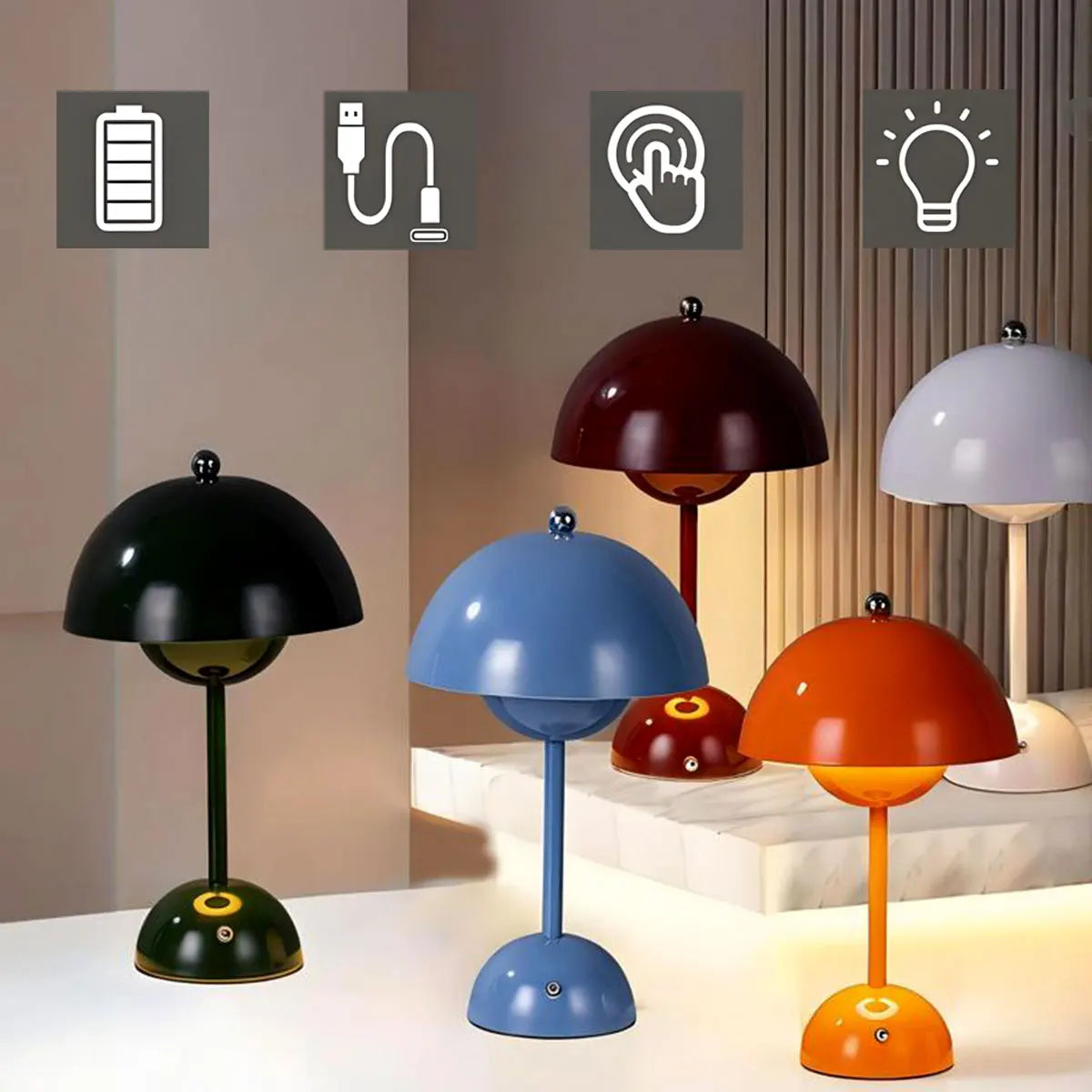 Chand modern mushroom table lamp on minimalist wooden nightstand