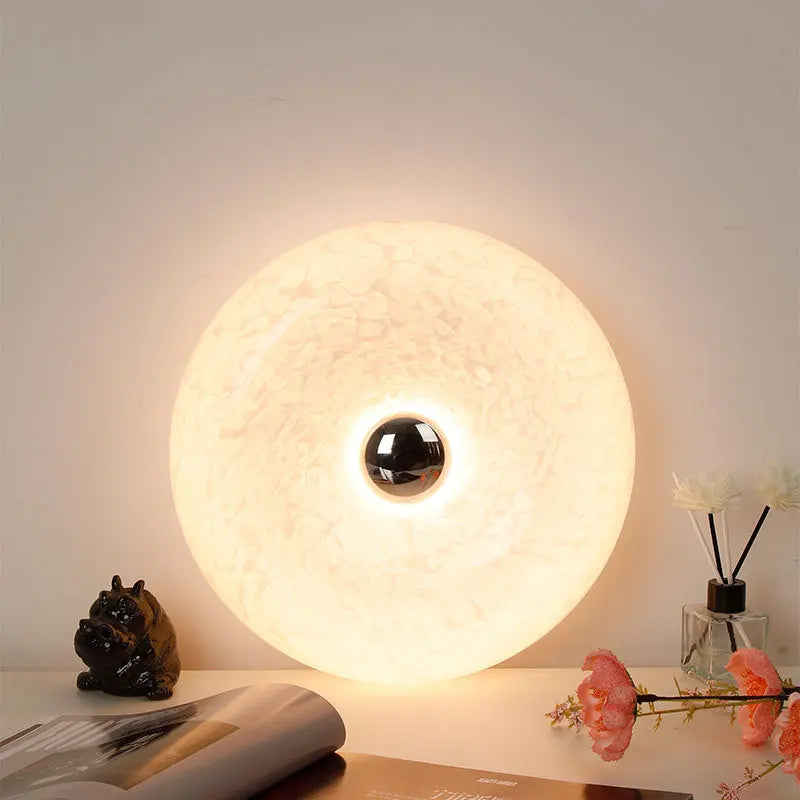 Hand-blown glass LED table lamp in Bauhaus design for ambient bedroom or study lighting