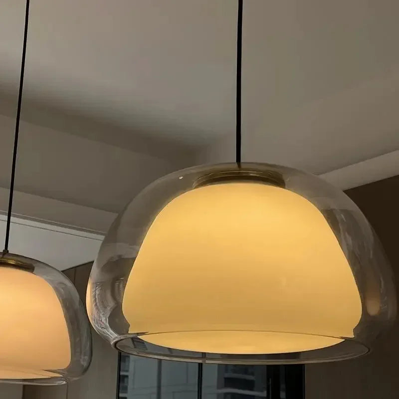 LED pendant lighting with warm glow in living space