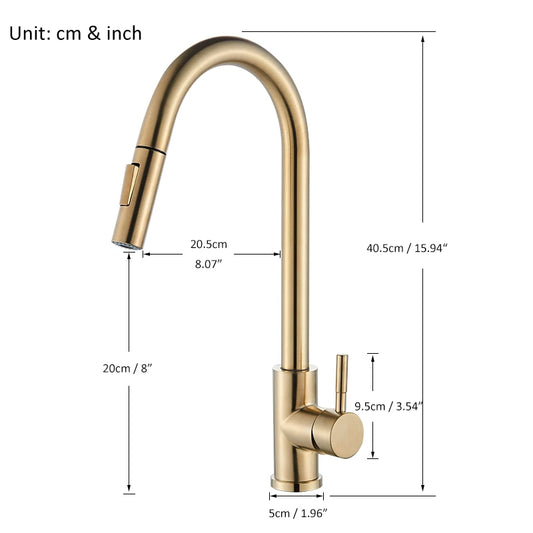 Modern brushed gold kitchen faucet single handle design