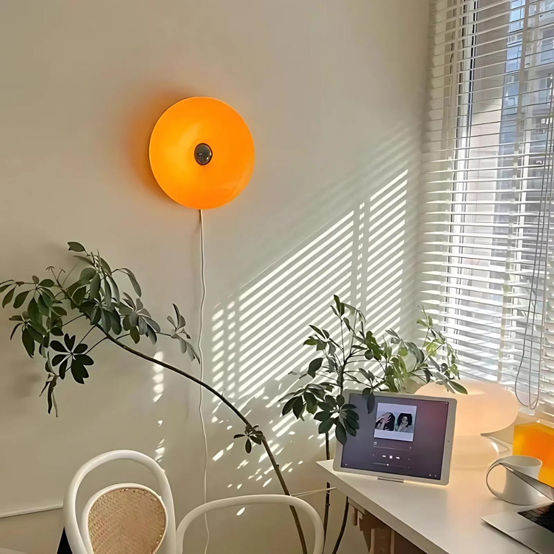 Modern orange glass donut lamp with smooth dimmable LED light and remote control