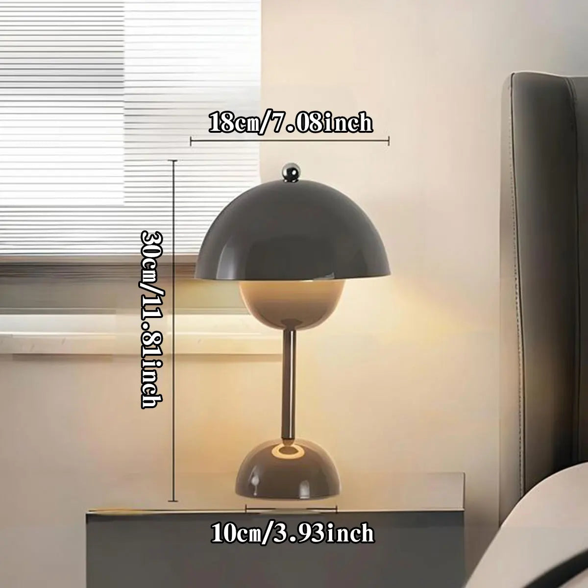 Nordic-inspired mushroom lamp with no visible cords or switches