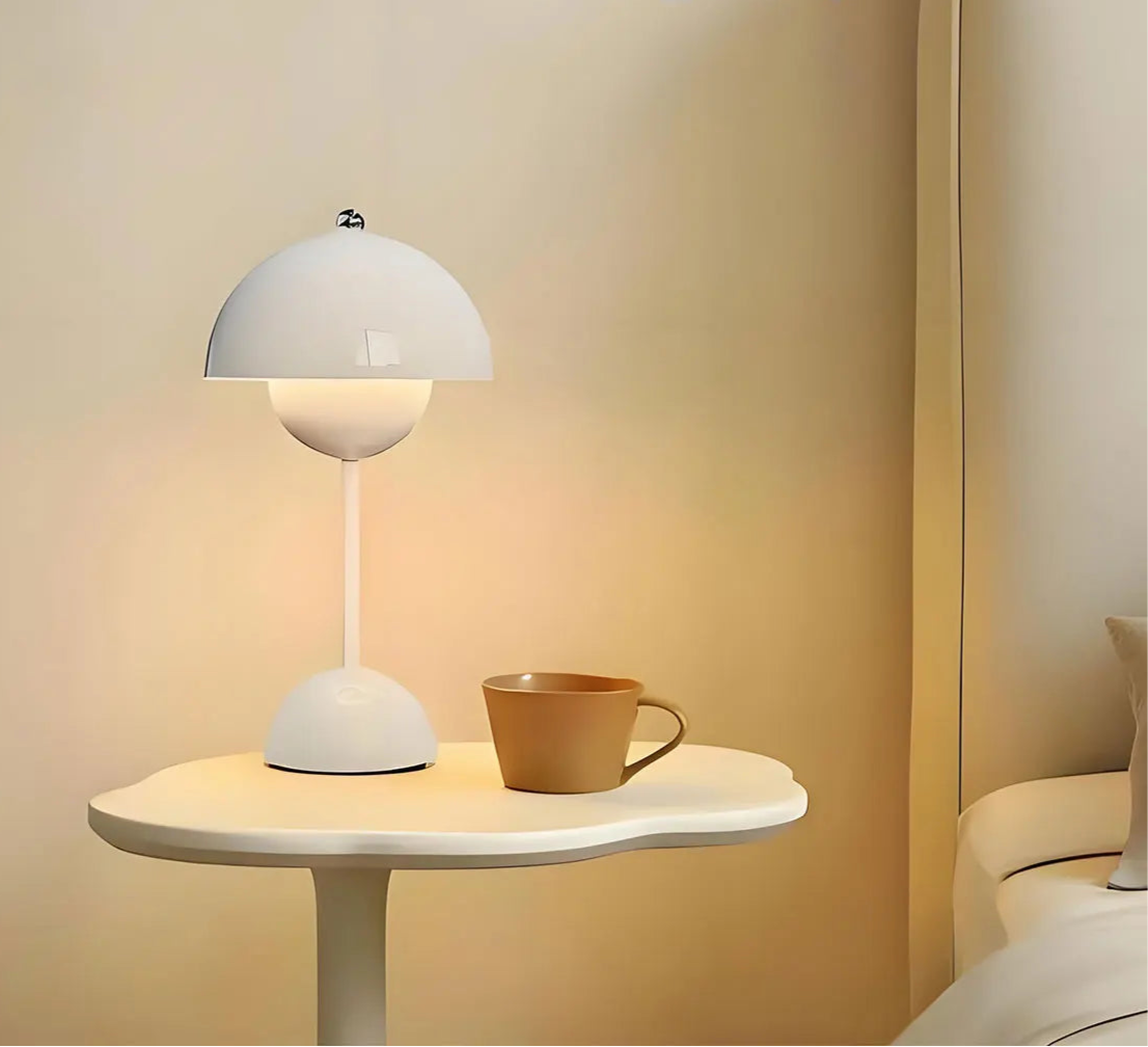 Rechargeable LED flowerbud table lamp with touch control feature