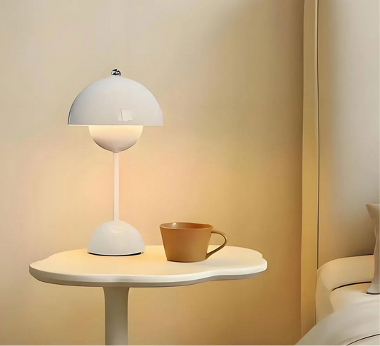 Rechargeable LED flowerbud table lamp with touch control feature