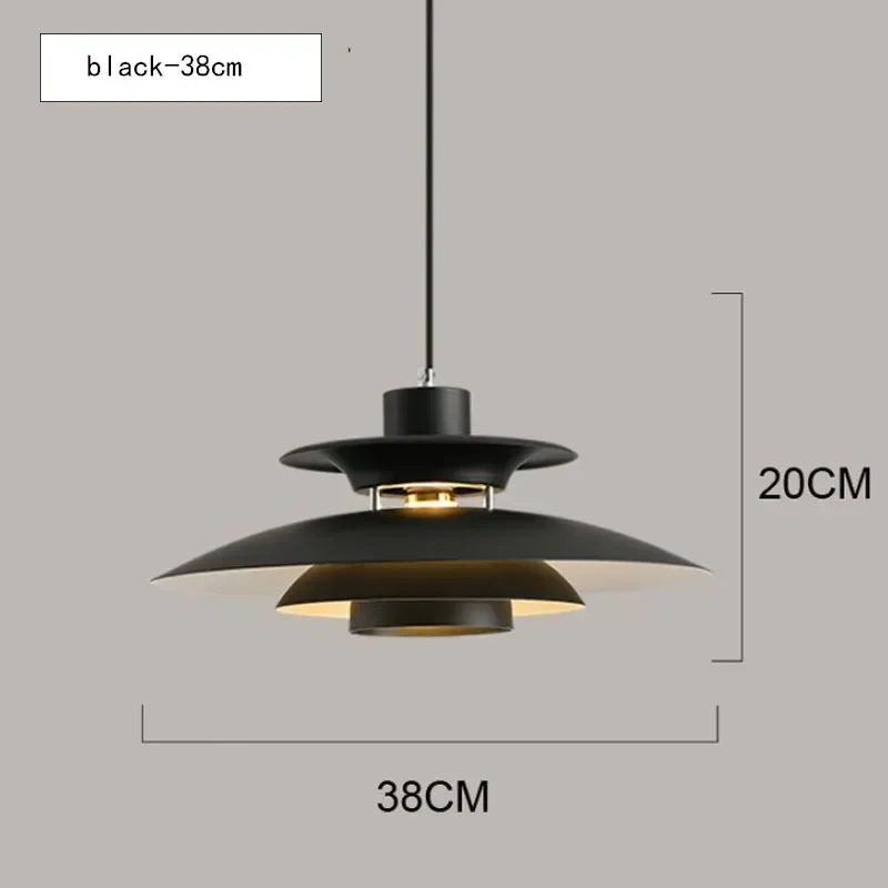 Black pendant lamp with measurements on a gray background