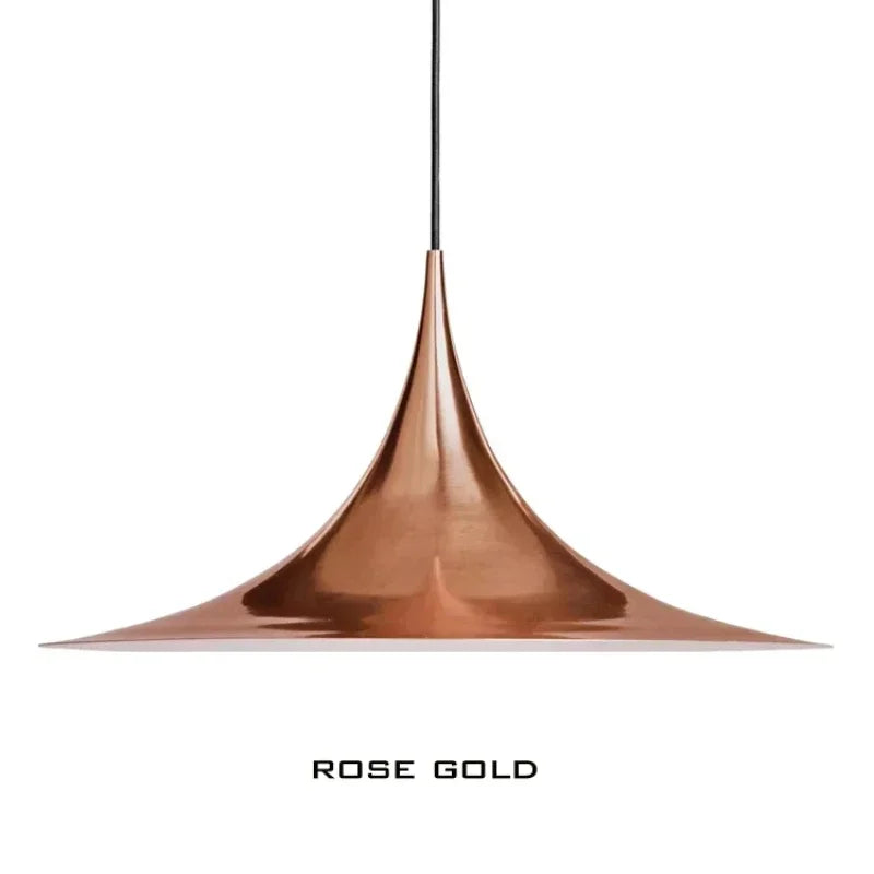 Rose gold pendant light on a white background