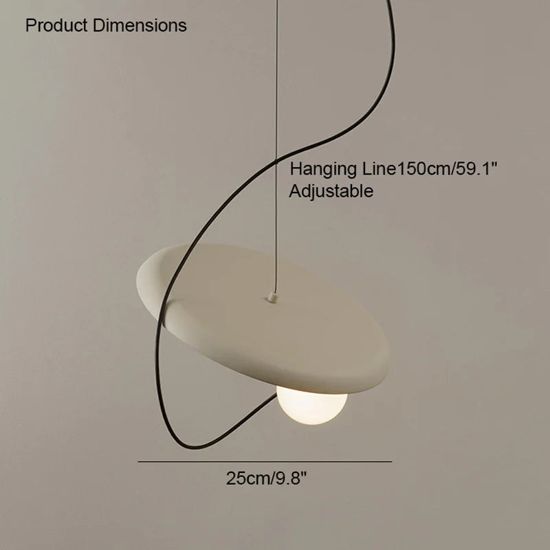 Pendant light with dimensions labeled on a plain background