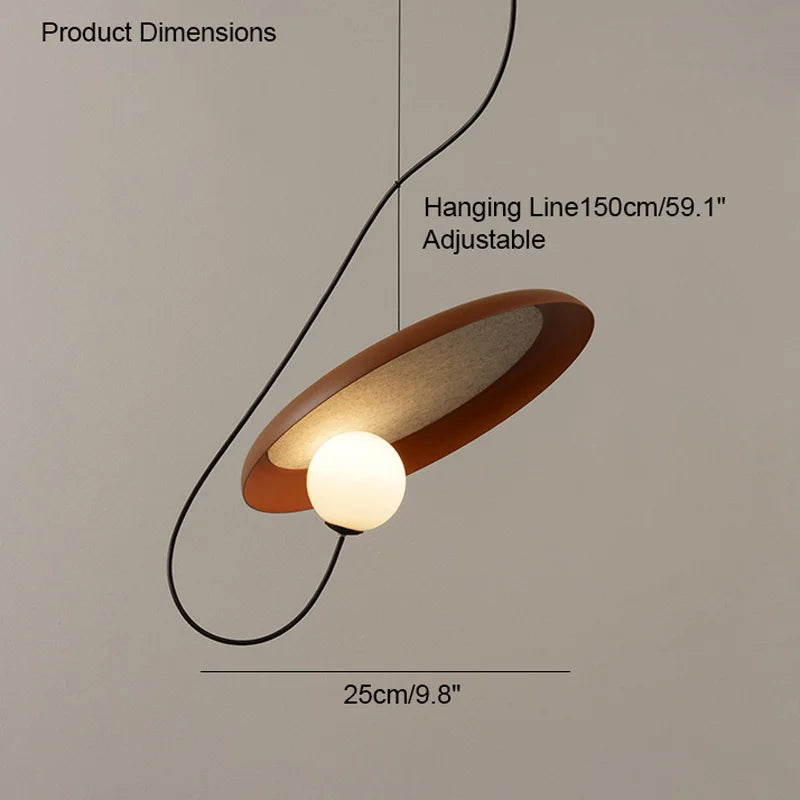 Pendant light with dimensions labeled on a plain background