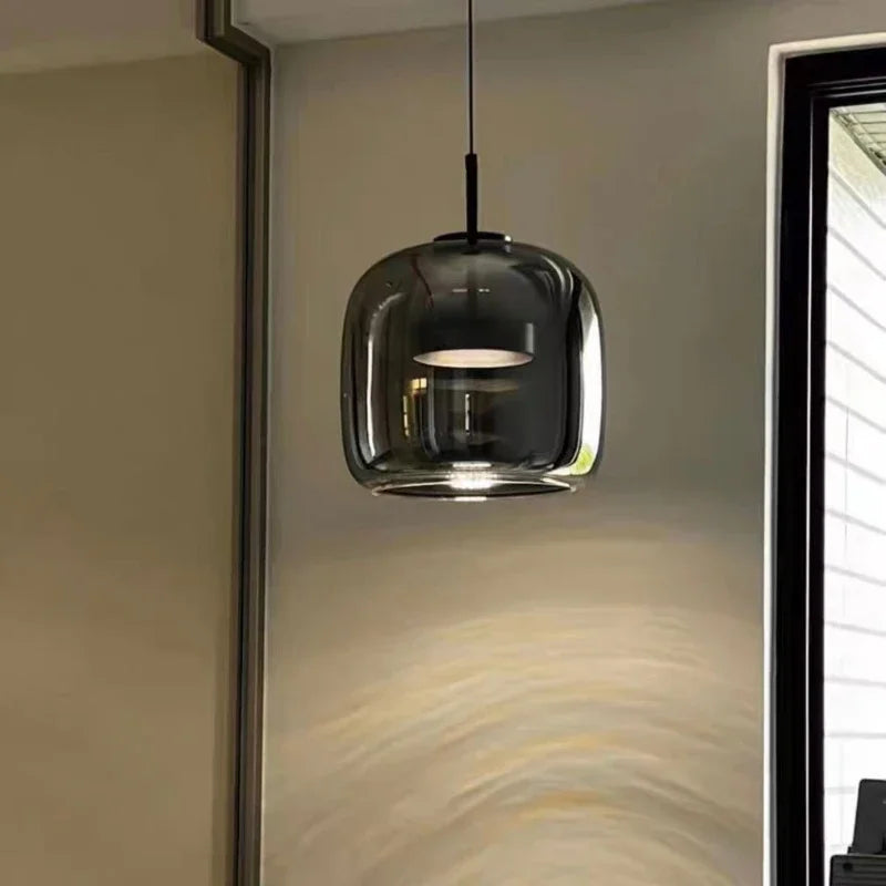 Small Pendant Lights for Bedrooms: Dipti Smoke Grey Glass Pendant LED