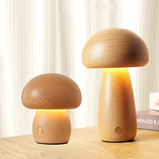 USB Rechargeable Wooden LED Night Light on Minimalist Desk