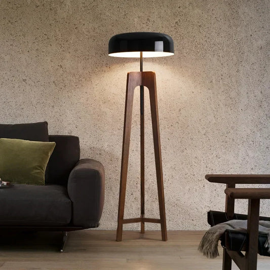 Wooden floor lamps for living room featuring bamboo material and upward lighting.