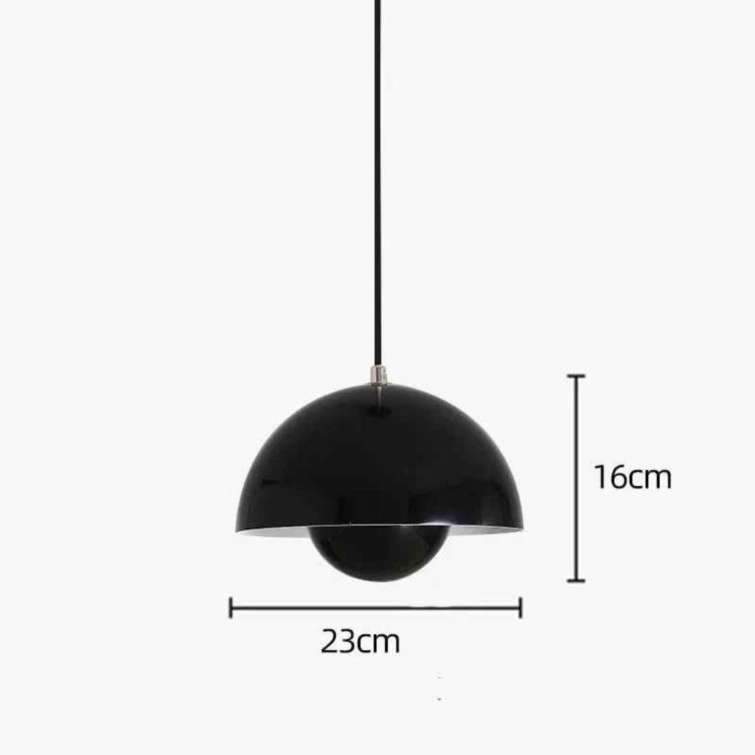 Black  Bauhaus pendant light with dome shape and flowerpot design