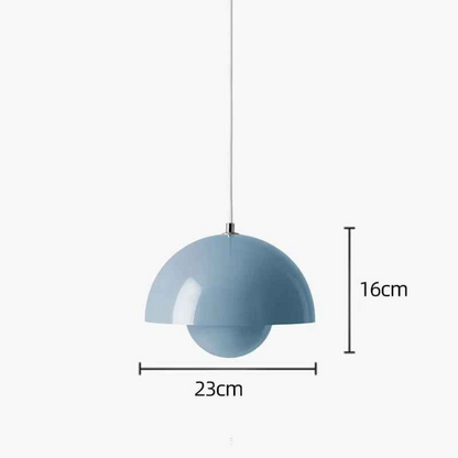 Blue  Bauhaus pendant light with dome shape and flowerpot design