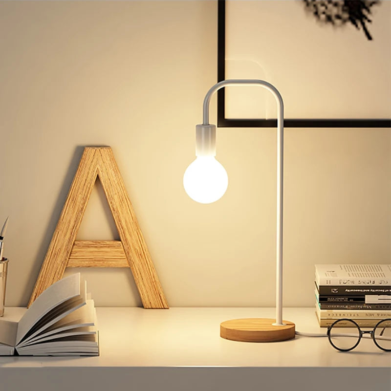 Chaitanya Nordic Minimalist Desk Lamp – Wooden Base with Clear Glass Shade
