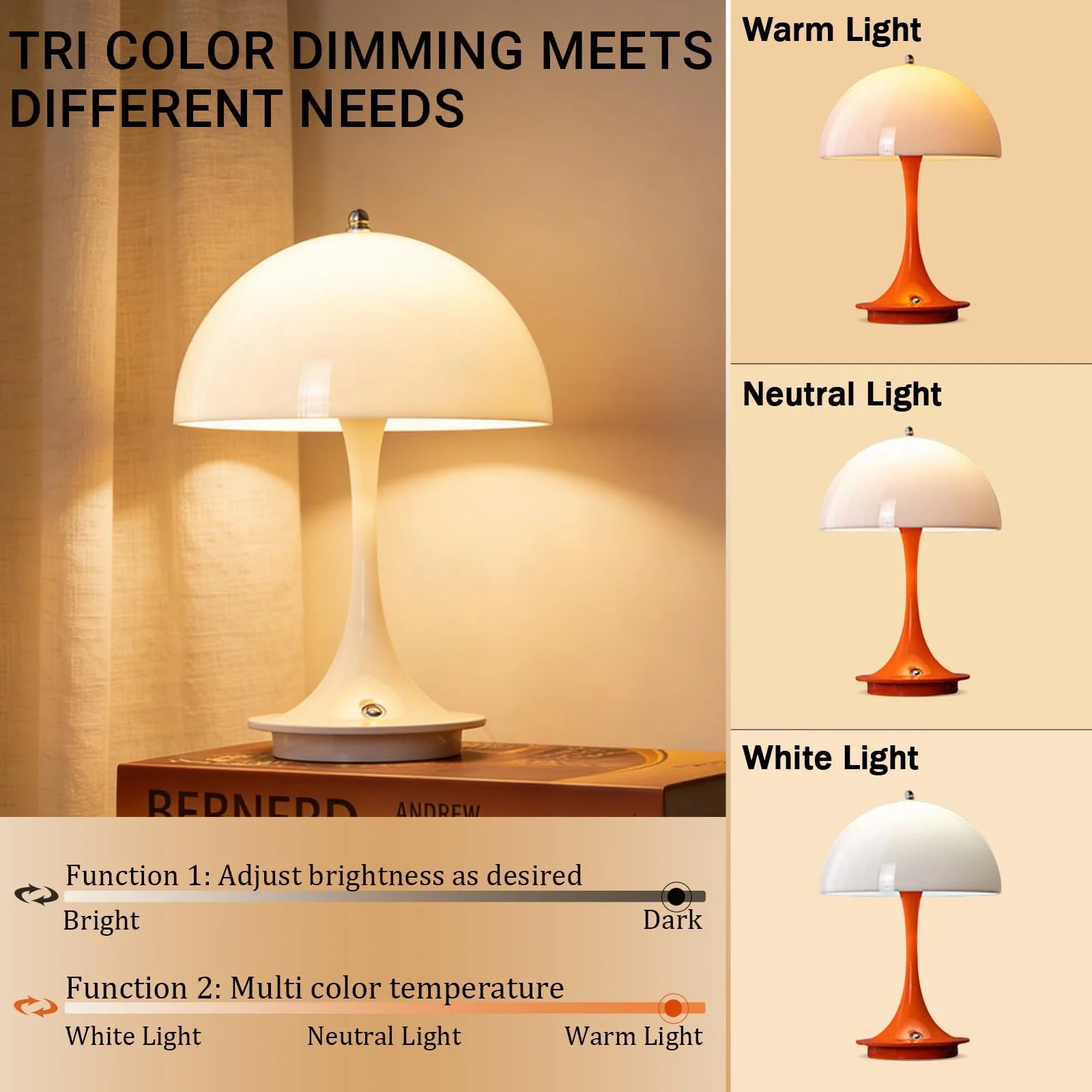 Cordless aluminum LED desk lamp with touch control switch
