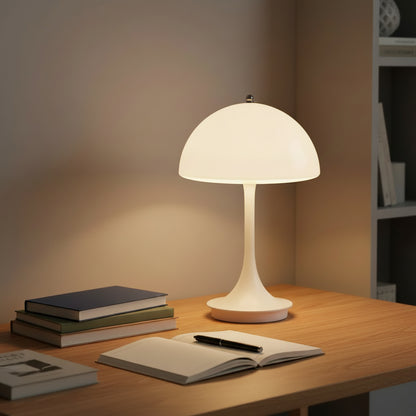 Dagny Nordic rechargeable LED table lamp on a wooden nightstand