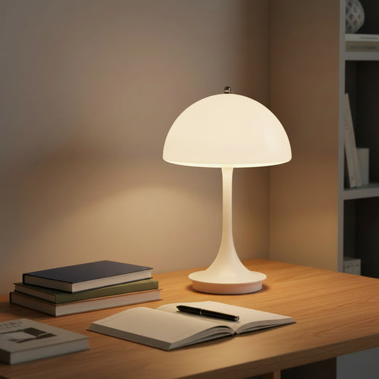 Dagny Nordic rechargeable LED table lamp on a wooden nightstand