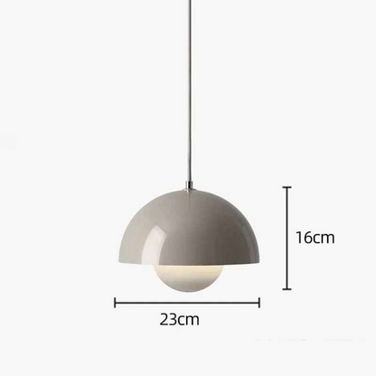 Grey Bauhaus pendant light with dome shape and flowerpot design. 