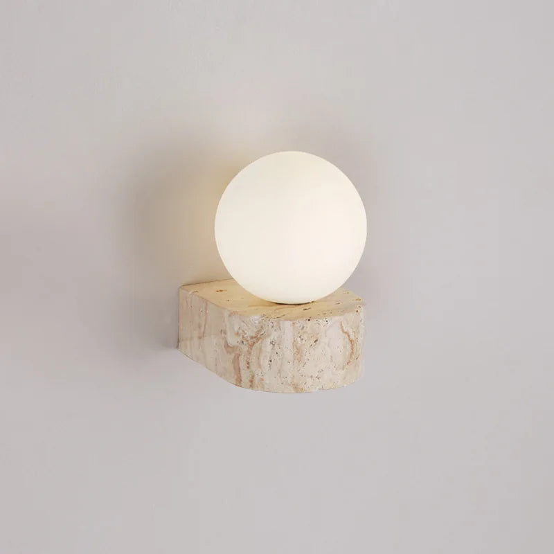 Juvik Modern glass home decor led lights in natural travertine stone.