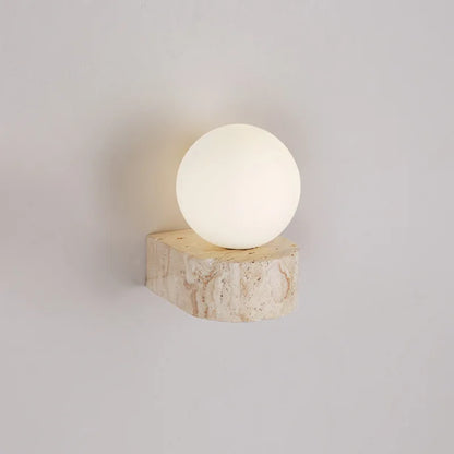 Juvik Modern glass home decor led lights in natural travertine stone.