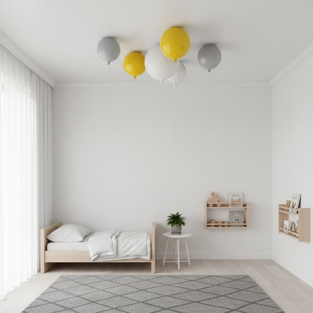 LED pendant lighting for nurseries featuring a durable blue acrylic bubble design.