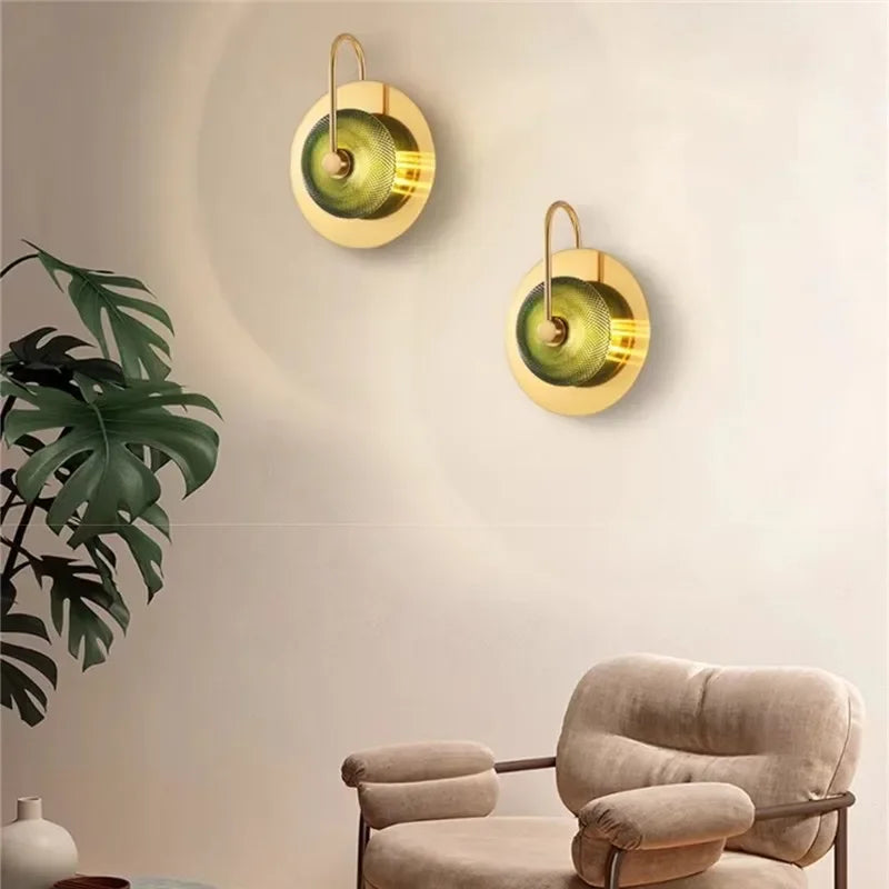 Luxury emerald glass wall lighting for a high-end foyer background.
