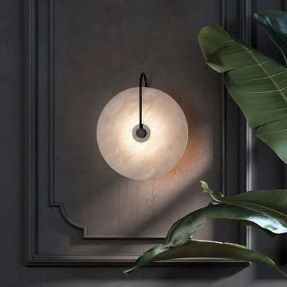 Måne Stone Circular Wall Sconce in White Marble.