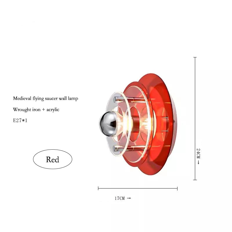 Minimalist flying saucer wall lighting used as a staircase accent.