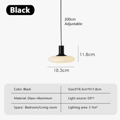 Minimalist pendant lighting fixture with perforated iron technics and white glass.
