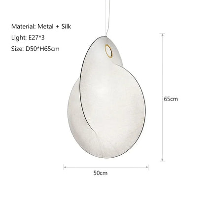 Modern white hanging lamp with global safety certifications including UL and CE.