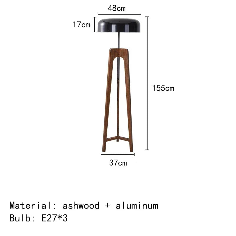 Modern wood floor lamp providing up to 82000 lumens for large living spaces.