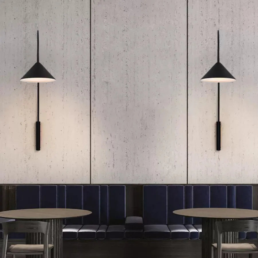 Nordic LED wall lamp with slender linear profile for modern restaurant interiors.
