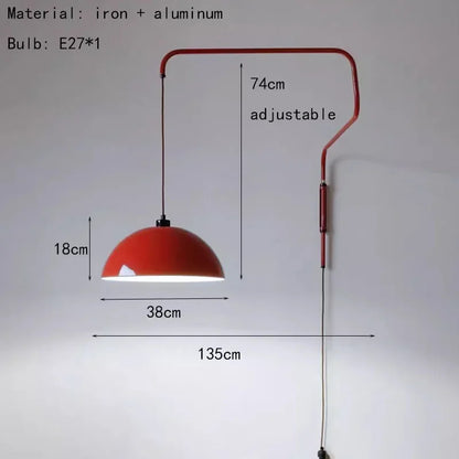 Retractable wall lamp in red for kitchen and foyer accent lighting.