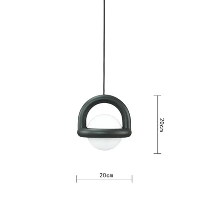 Pendant light with dimensions indicated on a white background