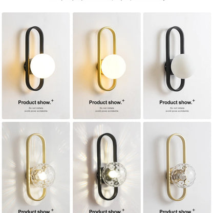 Six wall lights in different styles on a white background