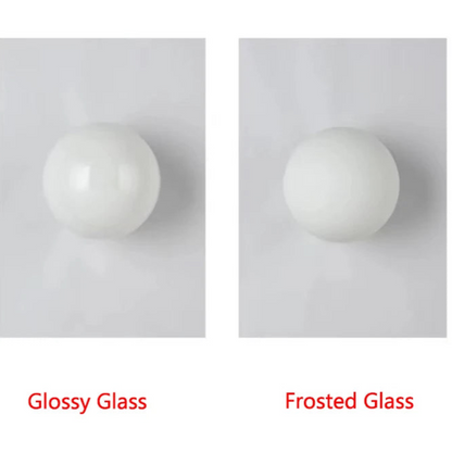 Two glass spheres labeled 'Glossy Glass' and 'Frosted Glass' on a white background.