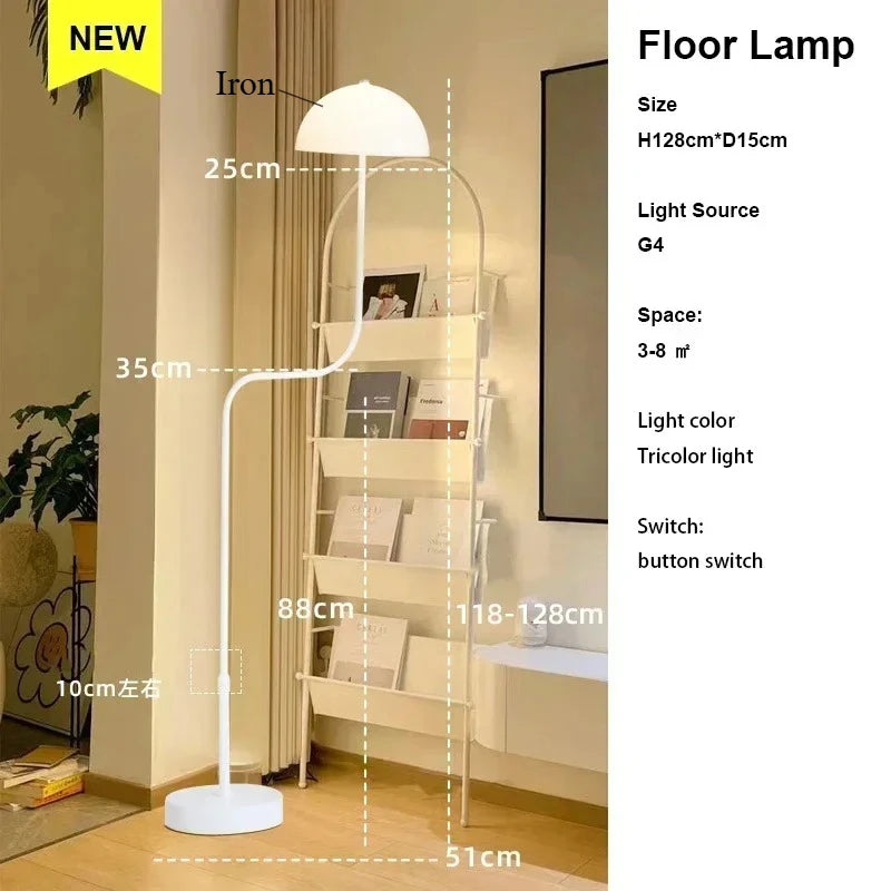 Minimalist floor lamp with button switch and sturdy iron construction.
