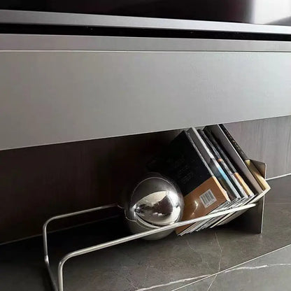 Minimalist desk storage rack with painted metal finish