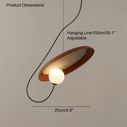 Pendant light with dimensions labeled on a plain background