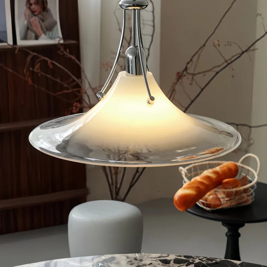 Sanne mid century flared pendant light above a kitchen island