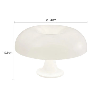 White mushroom-shaped lamp with dimensions on a white background