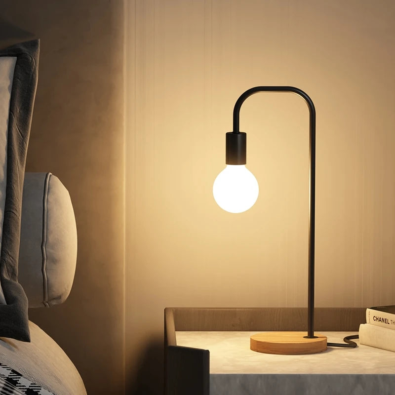 Scandinavian Bedside Lamp – Elegant Wood & Metal Table Lamp