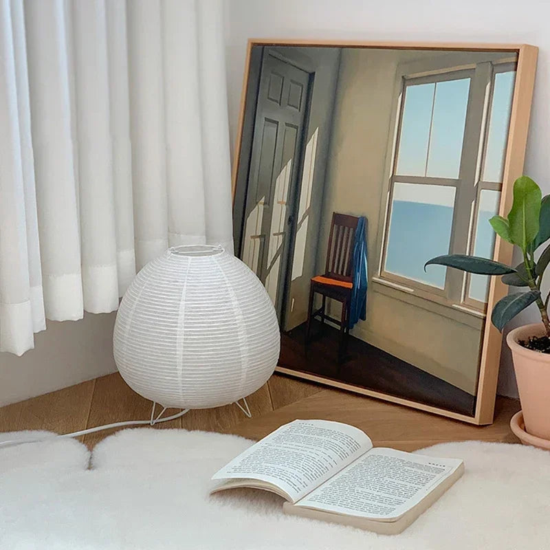 Creative decor table lights in traditional Japanese paper style for a warm home office.