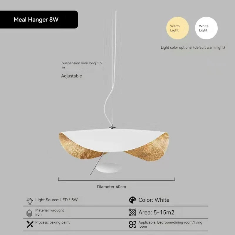 Pendant light with white shade and gold accents on a gray background