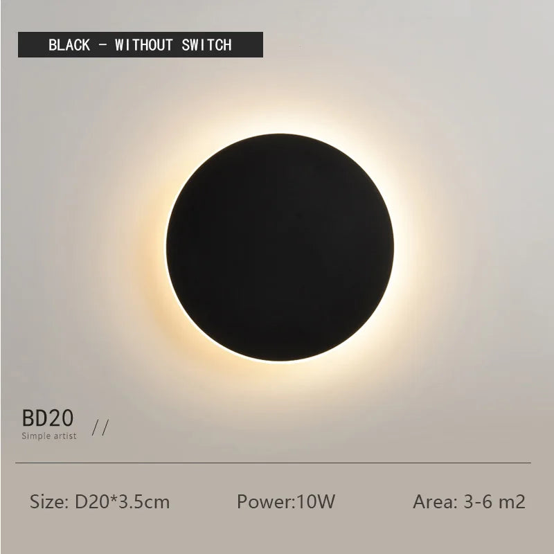 Black wall light fixture with text indicating features and specifications on a gray background