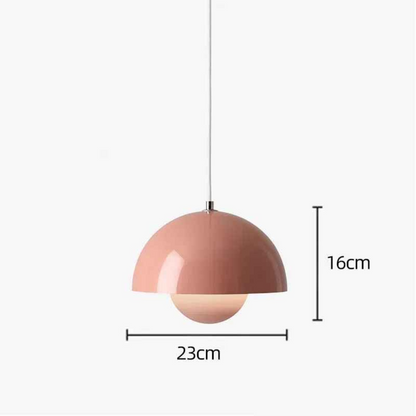 Soft Pink Bauhaus pendant light with dome shape and flowerpot design. 