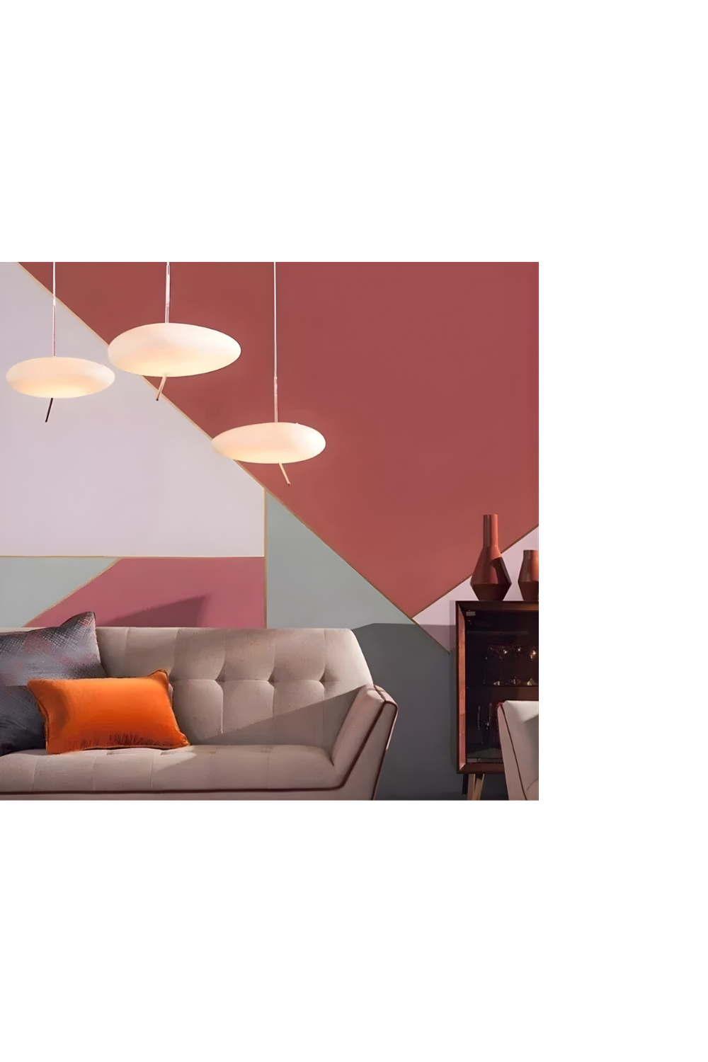 Nordic living room interior featuring Alaya Decor's minimalist pendant lighting and warm ambient wall sconces, showcasing a 2026 warm-minimalist aesthetic with organic textures and architectural LED fixtures.