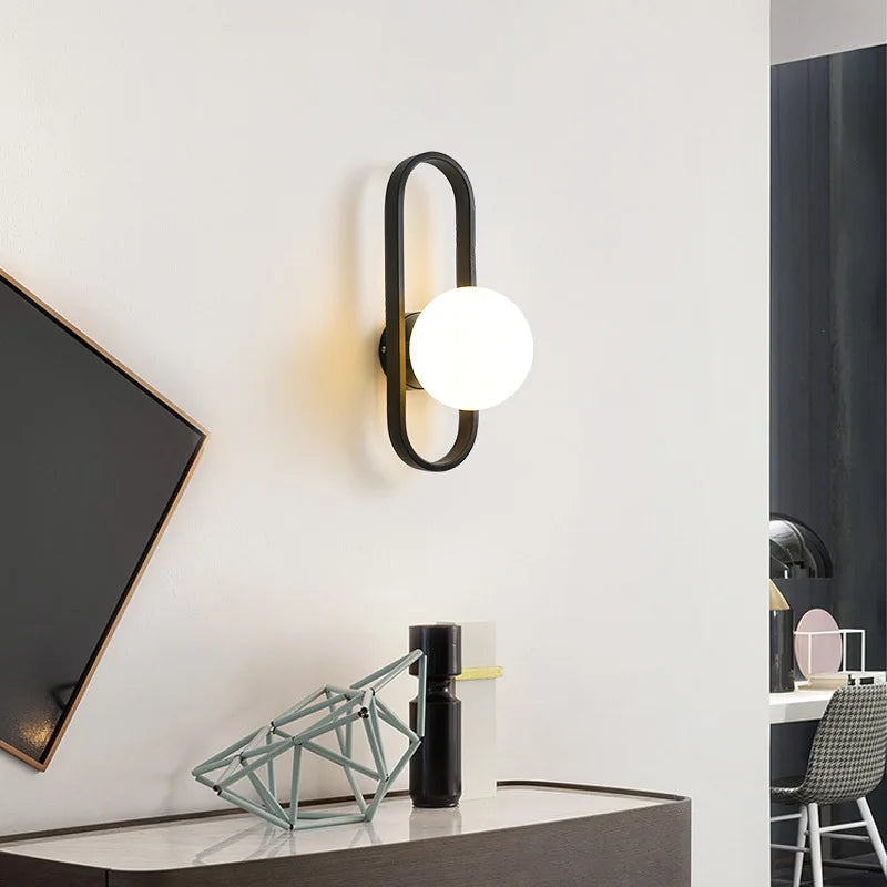Wall lamp Nordic modern black and white minimalist in a master bedroom.